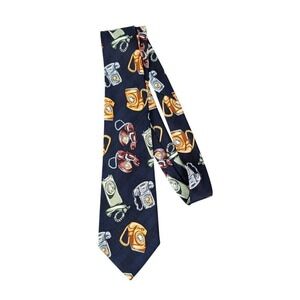 Designs By A. Rogers Hand Made Tie Retro Old School Telephones Neck Tie Polyster